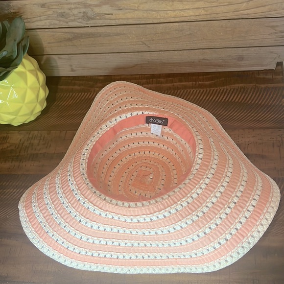 Chatties Womens Pink And White Floppy Paper Blend Sun Hat - Picture 3 of 5